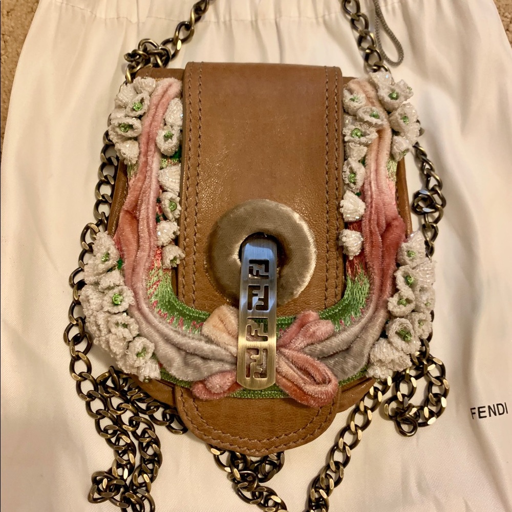 Authentic vintage fendi b clutch embellished